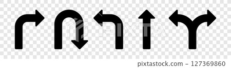 Directional Arrows: Indicating Turn, Straight, and Split Paths Ahead Options 127369860