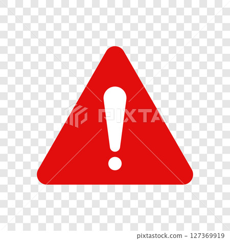 Exclamation point within a red triangle warns of a potential danger. 127369919