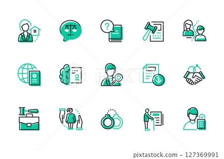 Litigation and justice - set of line design style icons 127369991