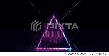 Abstract geometric colorful graphic design print honeycomb pattern of female mannequin in neon triangle. Vector illustration. Abstract geometric colorful graphic design print honeycomb pattern of female mannequin in neon triangle. Vector illustration. 127370547