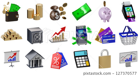 Set of finance icons - 3D illustration 127370577