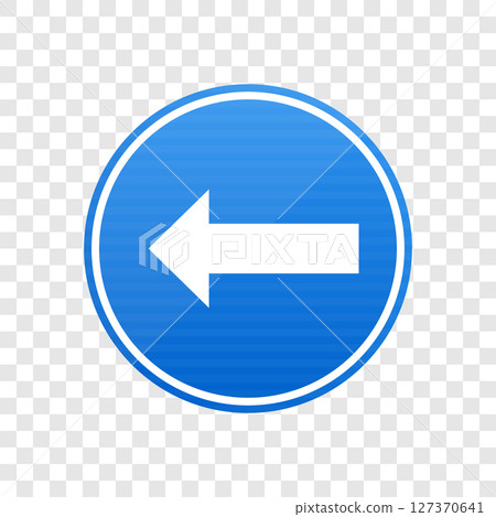 Mandatory Left Turn: A blue road sign with a white arrow pointing left. Mandatory Left Turn: A blue road sign with a white arrow pointing left. 127370641