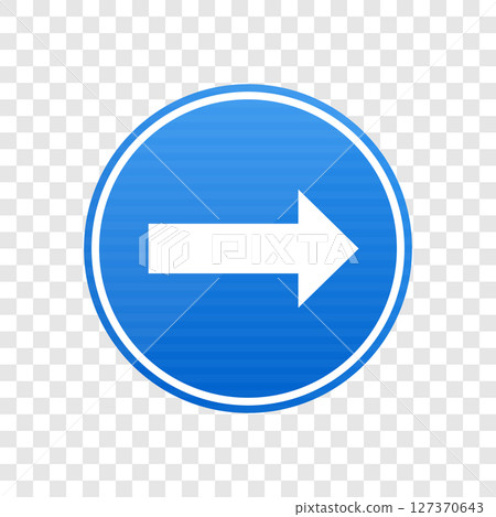 Blue circle sign with a white arrow pointing right for direction or guidance. Blue circle sign with a white arrow pointing right for direction or guidance. 127370643
