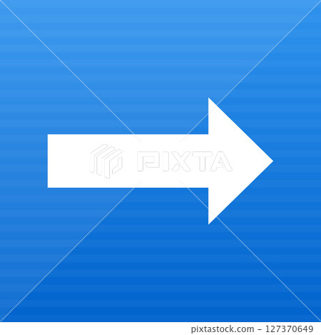 White arrow pointing right on blue background, suggesting direction or forward. 127370649