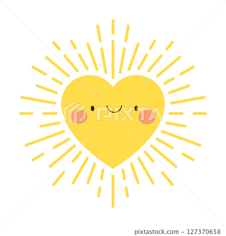 Happy heart sunshine radiating with joy and warmth on a white background. Happy heart sunshine radiating with joy and warmth on a white background. 127370658