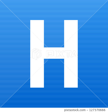 White letter H on a solid blue background, often used for healthcare signs 127370666