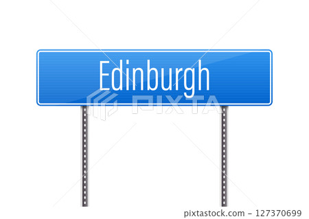 Sign indicating the direction to the city of Edinburgh on a white background. Sign indicating the direction to the city of Edinburgh on a white background. 127370699