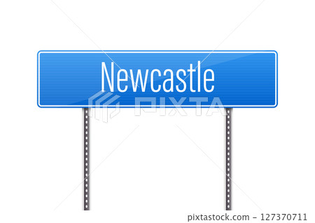 Newcastle City Sign: Blue road signage points the direction to the destination. Newcastle City Sign: Blue road signage points the direction to the destination. 127370711