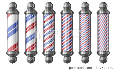 Set of vintage barber shop poles with stripes - 3D illustration 127370749