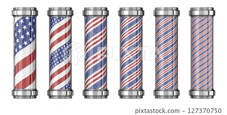Barber shop tubes with stripes and stars - 3D illustration 127370750