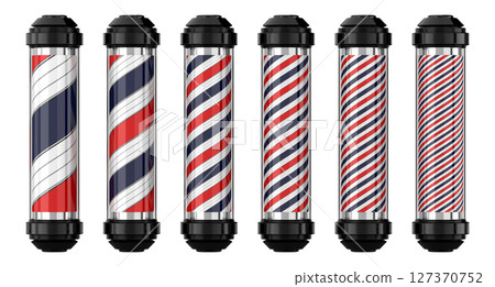 Vintage barber shop poles with black metal endings - 3D illustration 127370752