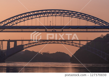 <Nagasaki Prefecture> Dawn at Saikai Bridge and Hario Seto <Nagasaki Prefecture> Dawn at Saikai Bridge and Hario Seto 127370830