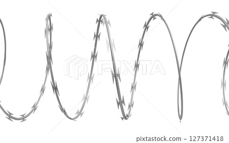 Spiral concertina barbed wire on white background - 3d illustration 127371418