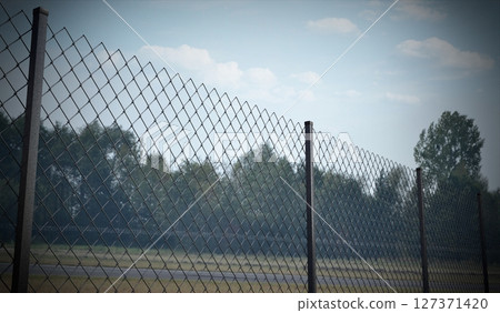 Mesh wire fence - 3d illustration 127371420