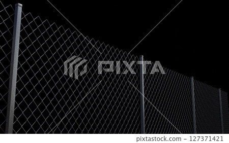 Mesh wire fence isolated on black background - 3d illustration Mesh wire fence isolated on black background - 3d illustration 127371421