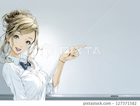一位微笑的女商人指著白板的插畫素材 127371582