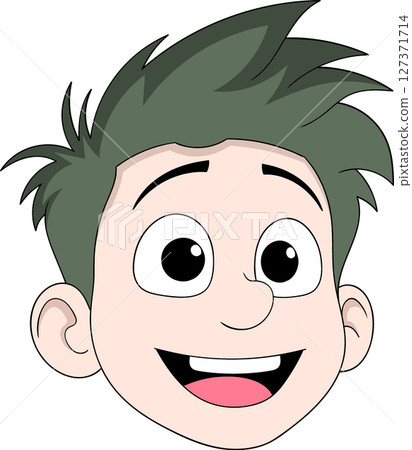 Cartoon Boy Face with Spiky Hair and Happy Smile Cartoon Boy Face with Spiky Hair and Happy Smile 127371714