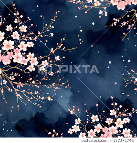 Cherry blossoms and flower petals 127371748