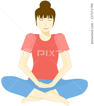 Woman is practicing meditation for inner calm and mental well-being 127371799