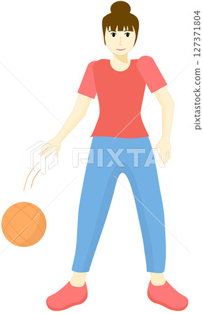 Woman maintain their health by playing basketball Woman maintain their health by playing basketball 127371804