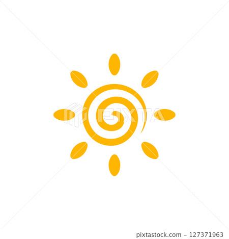 Sun Logo Spiral Summer Symbol for hot weather, sunny day designs, summer vacation branding, tropical energy visuals, June and July heat themes, and kids holiday illustrations. Vector Illustration. Sun Logo Spiral Summer Symbol for hot weather, sunny day designs, summer vacation branding, tropical energy visuals, June and July heat themes, and kids holiday illustrations. Vector Illustration. 127371963