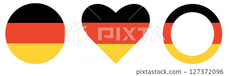 Collection of flag of Germany, heart shape of Germans flag, and frame isolated. 127372096