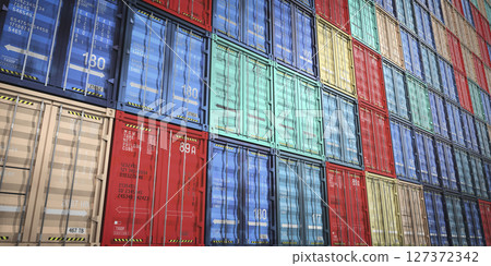Shipping containers in cargo terminal - 3D illustration 127372342