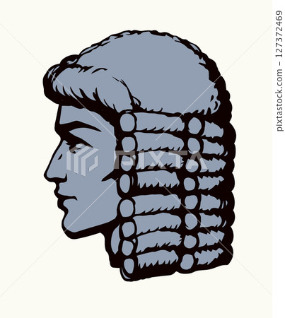 Vintage french wig. Vector drawing 127372469