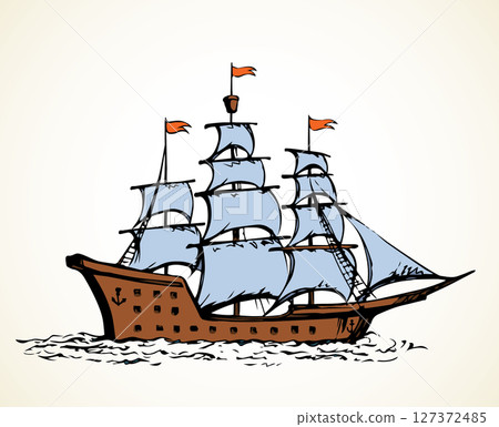 Sailing vessel. Vector drawing ship Sailing vessel. Vector drawing ship 127372485