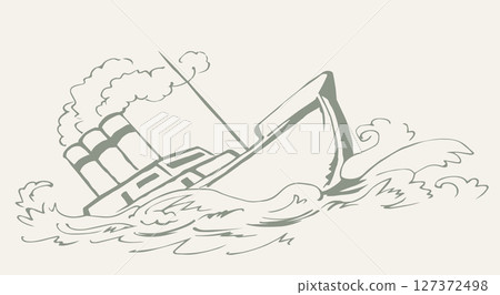Shipwreck in the waves. Vector drawing Shipwreck in the waves. Vector drawing 127372498