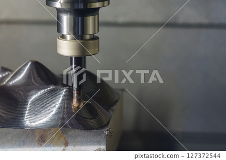 The CNC milling machine rough cutting the mold parts by indexable tools. The CNC milling machine rough cutting the mold parts by indexable tools. 127372544