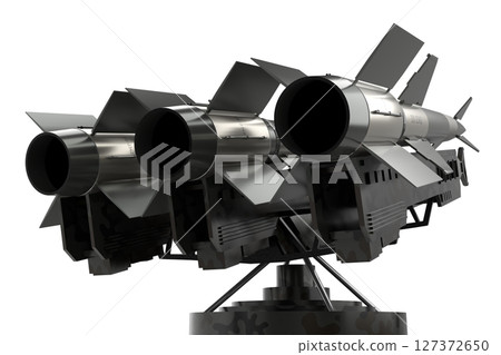 Three missiles on a launcher - 3D illustration Three missiles on a launcher - 3D illustration 127372650