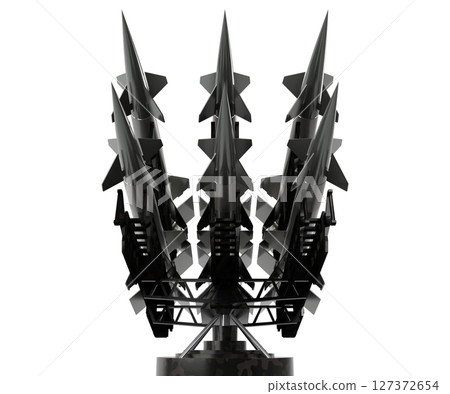 Six missiles on a launcher - 3D illustration Six missiles on a launcher - 3D illustration 127372654