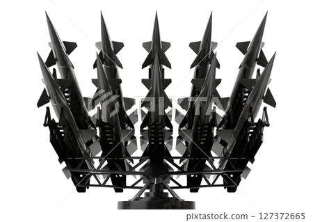 Many missiles on a launcher - 3D illustration Many missiles on a launcher - 3D illustration 127372665