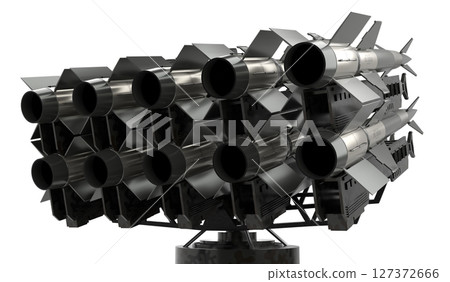 Many missiles on a launcher - 3D illustration Many missiles on a launcher - 3D illustration 127372666