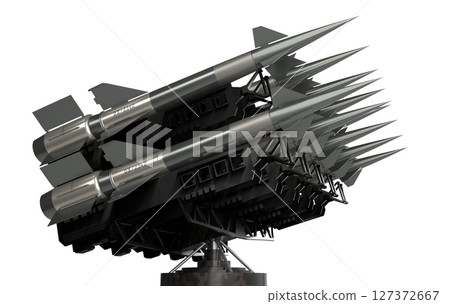 Many missiles on a launcher - 3D illustration 127372667