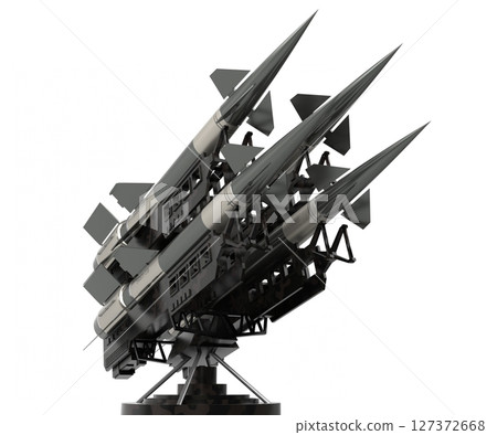 Four missiles on a launcher - 3D illustration Four missiles on a launcher - 3D illustration 127372668