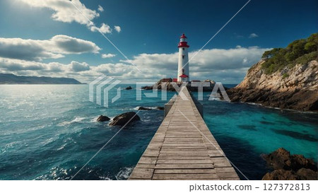 燈塔風景:通往大海的道路 燈塔風景:通往大海的道路 127372813