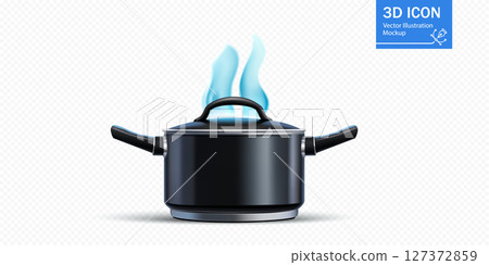 Cooking pot with steam rising on a clean background showcasing modern kitchen tools 127372859