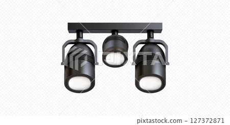 Track lighting fixture with three adjustable LED lights for modern interiors in home or office settings 127372871