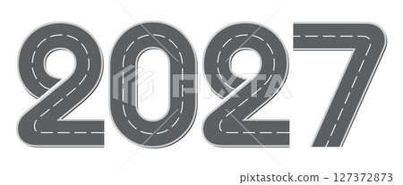 Figures of the new year in the form of a road. Vector drawing 127372873