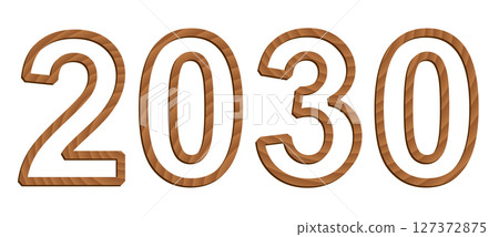 Vector digits isolated on white background. Set of three-dimensional numerals with texture of wood 127372875