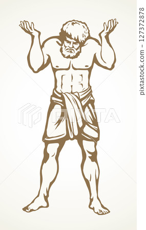 Atlas keeps the earth on their shoulders. Vector drawing silhouette 127372878