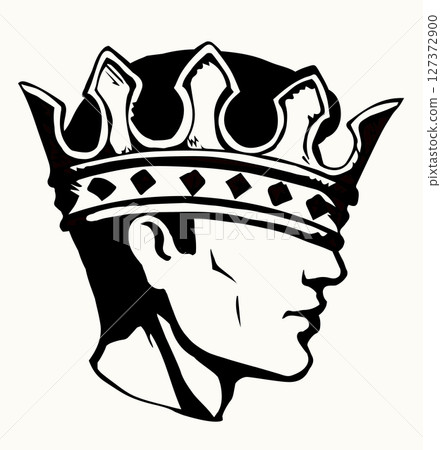 Profile of a handsome man with too big crown. Vector drawing Profile of a handsome man with too big crown. Vector drawing 127372900
