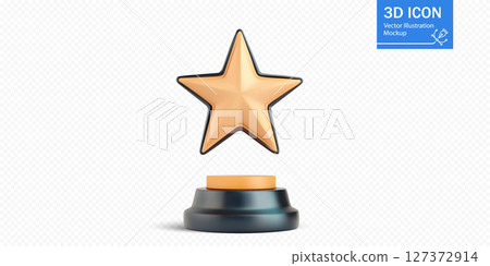 Golden star trophy displayed on a pedestal showcasing recognition for achievements and excellence Golden star trophy displayed on a pedestal showcasing recognition for achievements and excellence 127372914