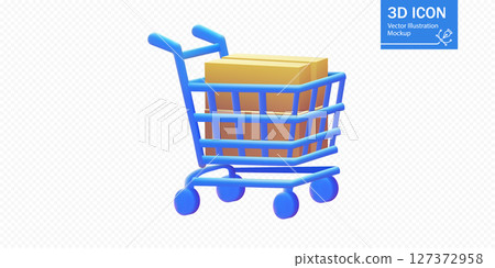 3D illustration of a shopping cart filled with boxes representing online shopping and delivery services 127372958