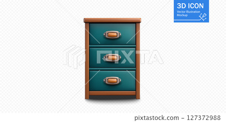 Stylish three-drawer bedside cabinet with teal finish and wooden accents Stylish three-drawer bedside cabinet with teal finish and wooden accents 127372988