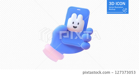 3D illustration of a phone with a bunny icon 3D illustration of a phone with a bunny icon 127373053
