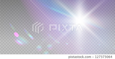 Cold Rainbow reflection light prism effect on light background. Hologram glass dispersion, crystal flare leak shadow overlay. Vector illustration 127373064