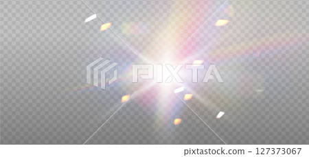 Warm White sun light flares with transparent sparkle effects. Iridescent crystal glare lenses reflection effect. Optical rainbow lights, glare, leak, streak overlay. Sparkling vector falling confetti. Warm White sun light flares with transparent sparkle effects. Iridescent crystal glare lenses reflection effect. Optical rainbow lights, glare, leak, streak overlay. Sparkling vector falling confetti. 127373067